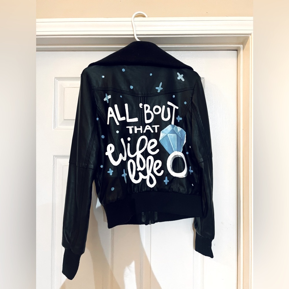 Faux leather, hand painted jacket. Previously worn. Perfect for brides-to-be!